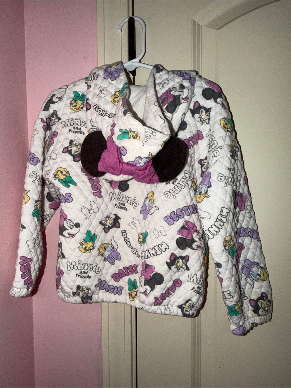 Disney Girls Minnie & Friends White Quilted Hoodie with Purple, Teal & Yellow